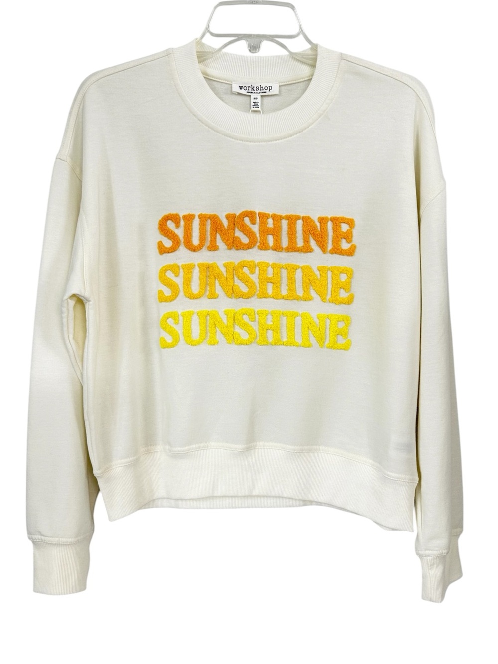 NWT Workshop Sunshine Sweater Crewneck Pullover Cream Yellow Orange Size Small